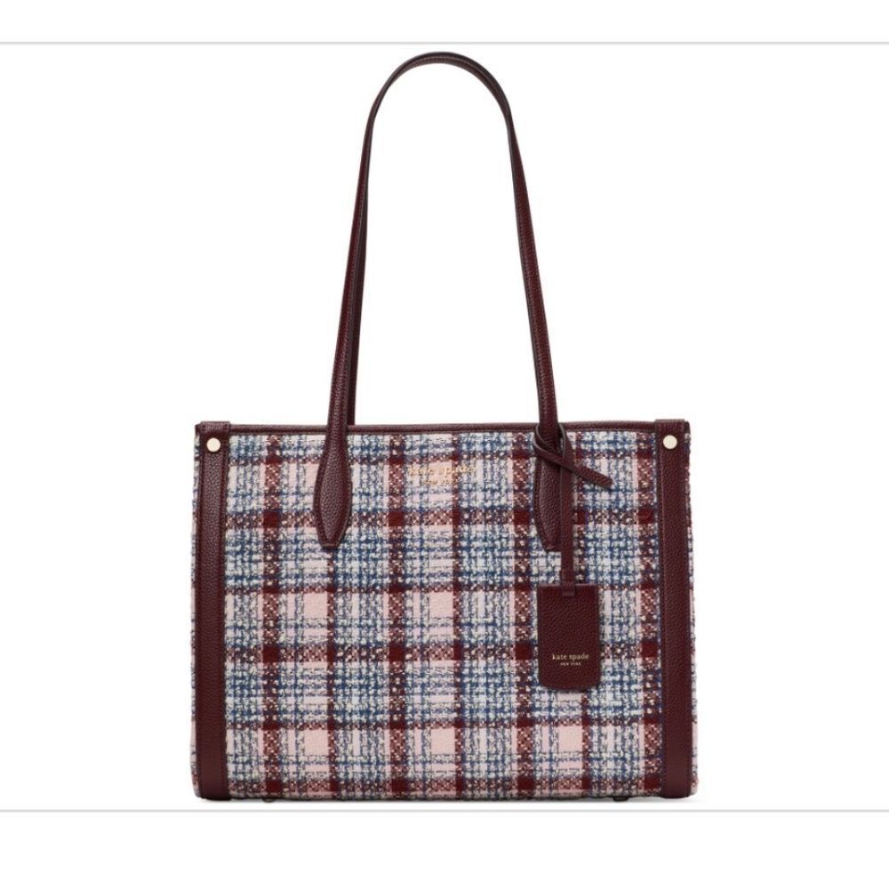 🆕 Kate Spade New York Market Tweed Fabric Medium Tote (Dark Merlot Multi) Tote